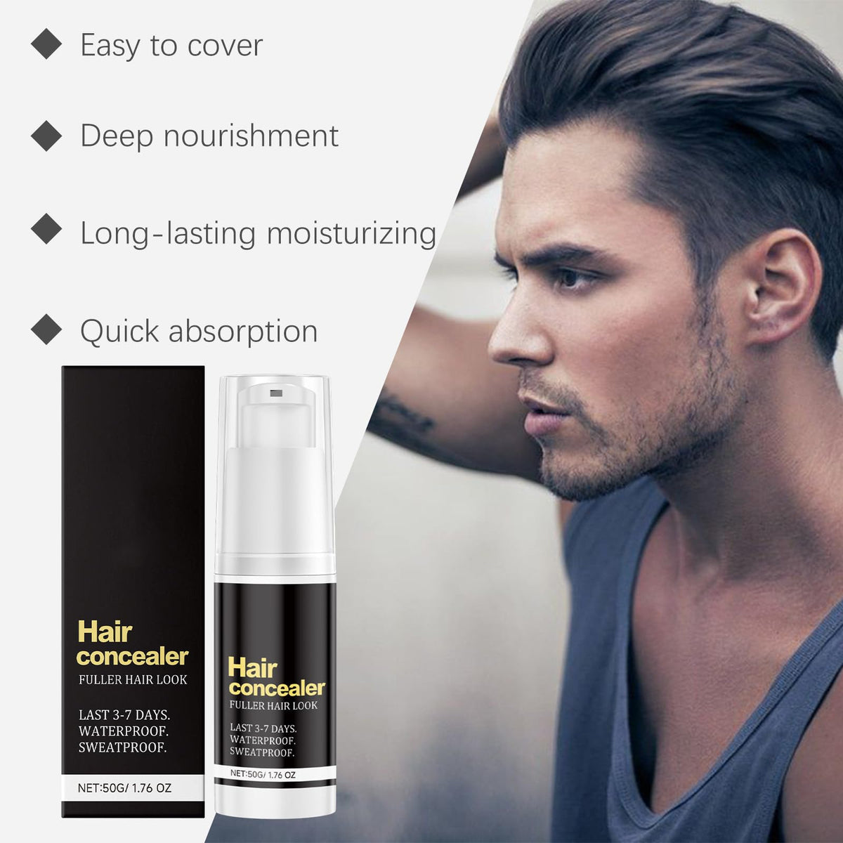 Soelegant Hair Concealer tip application demonstrates easy, precise color placement for thinning areas.