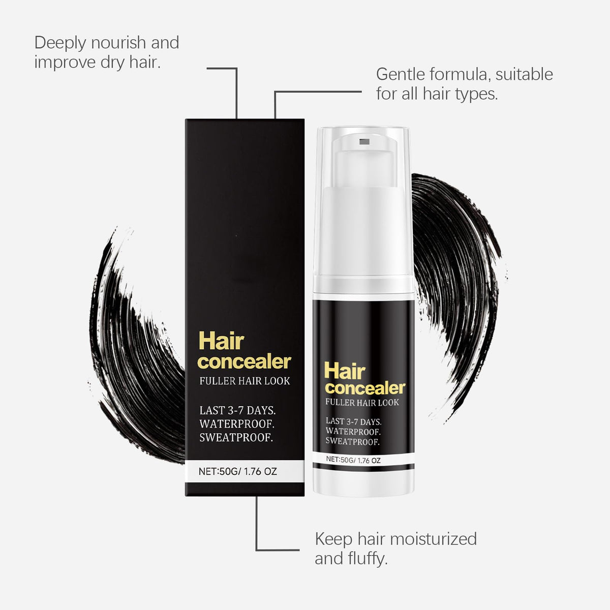 Soelegant Hair Concealer before-after indicates natural transformation on thinning areas.