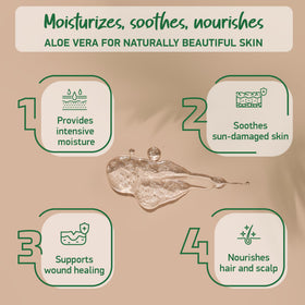 Soena Aloe Vera Gel ingredients panel emphasizing IASC-certified organic juice
