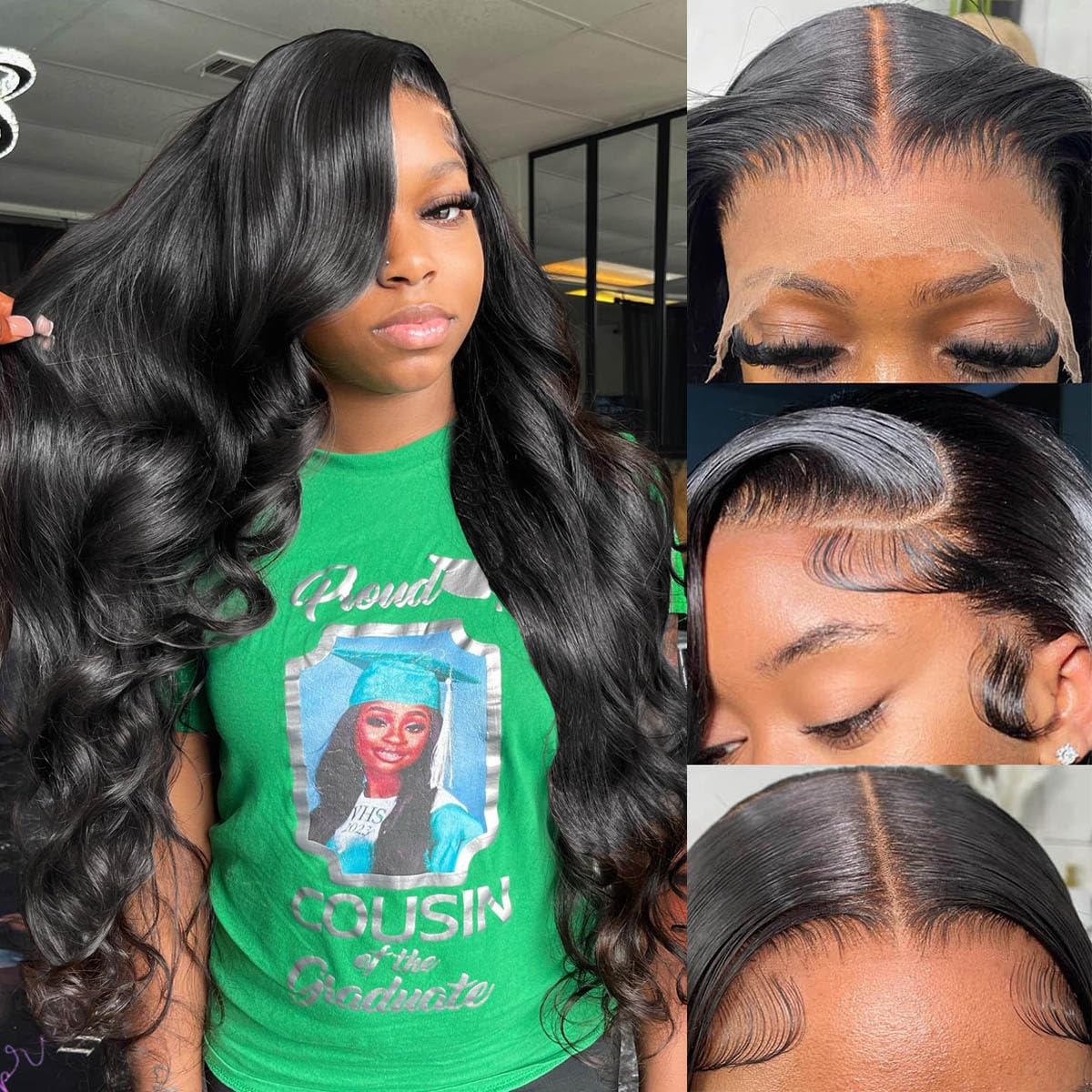 Soeyrkke 28-inch HD lace front wig close-up shows seamless scalp blend.