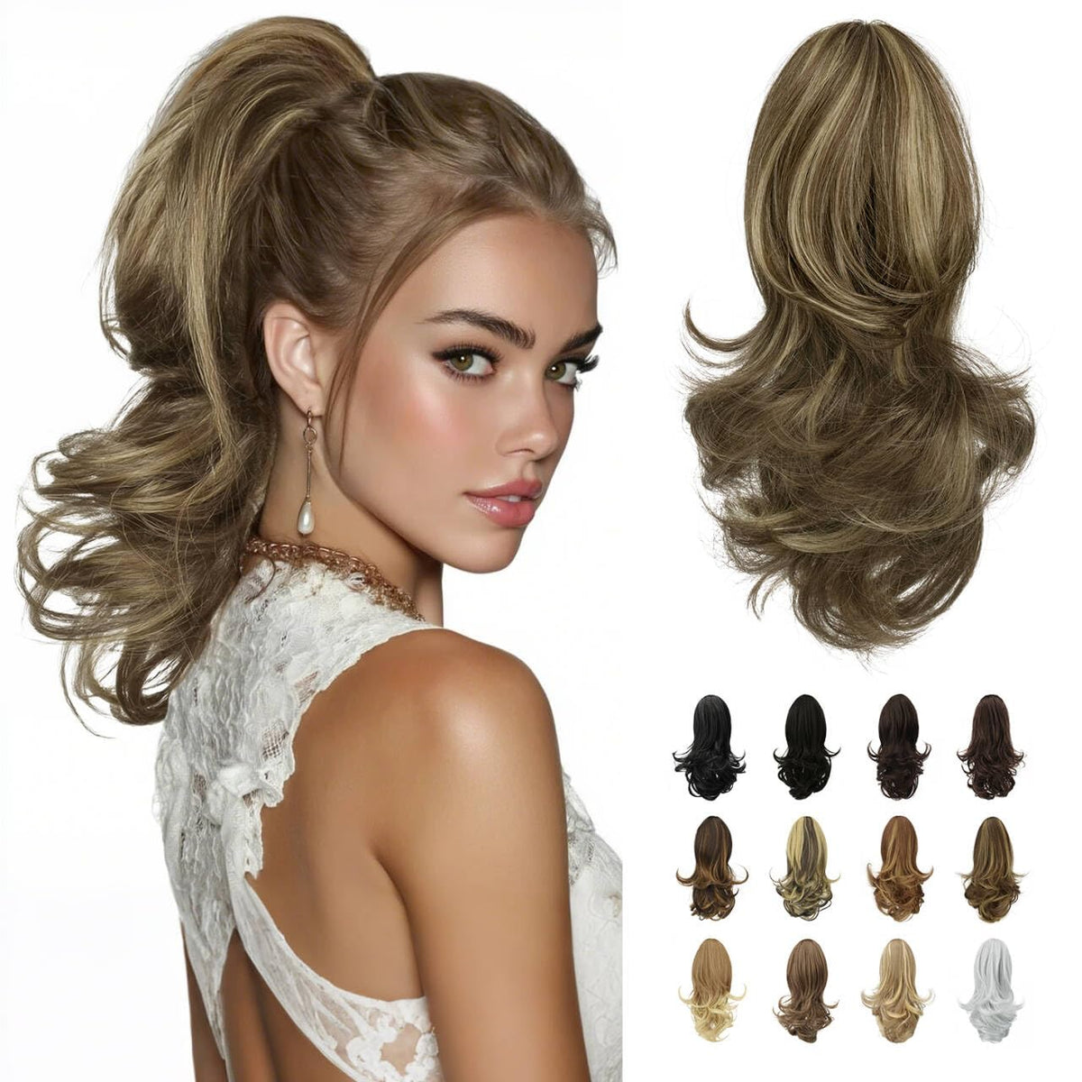 SOFEIYAN 13-inch ash brown highlighted ponytail extension adds natural volume