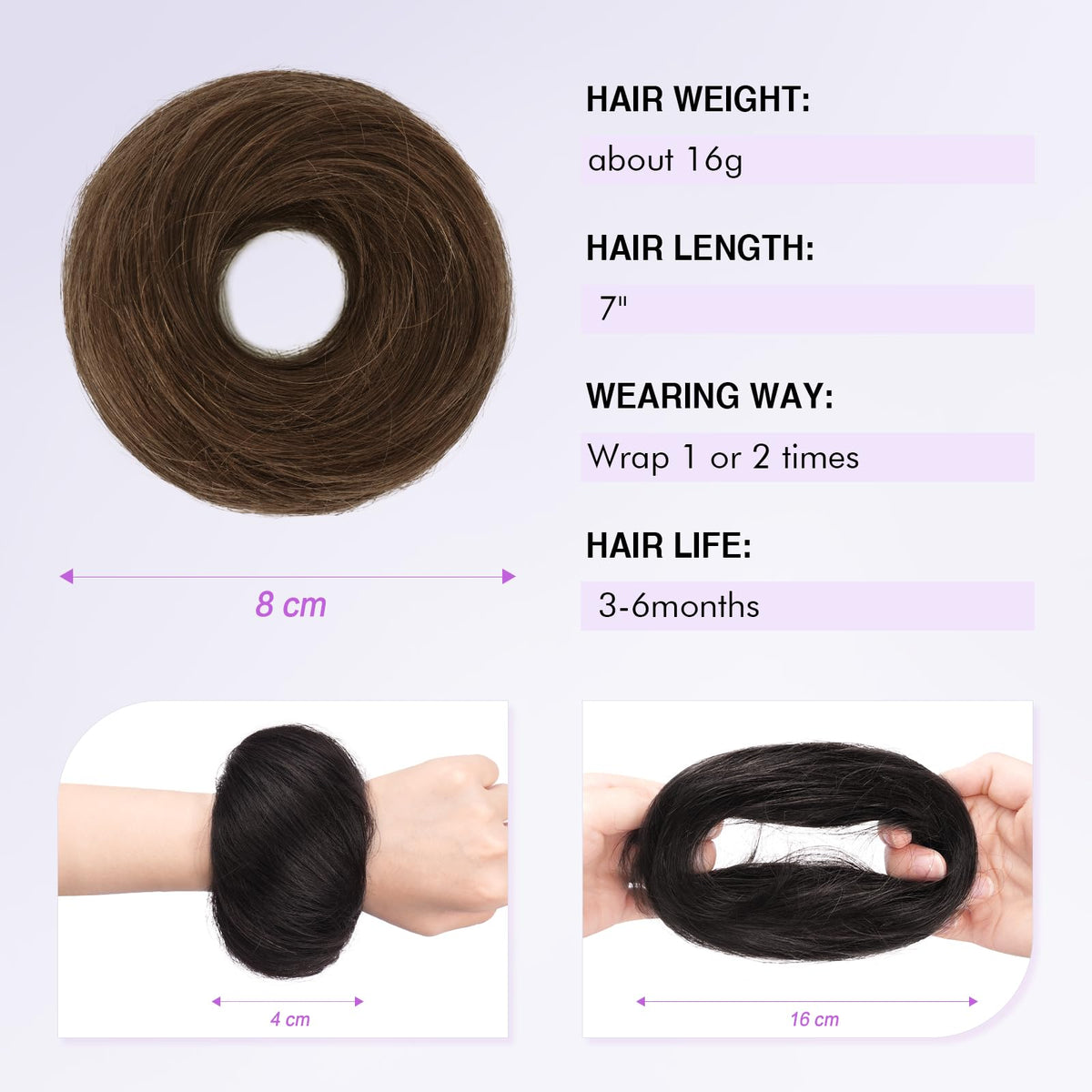 SOFEIYAN elastic band bun provides secure, all-day comfort.