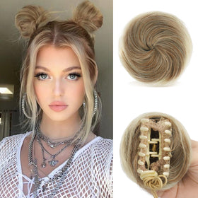 SOFEIYAN mini claw clip bun in dark blonde blend for quick casual updo