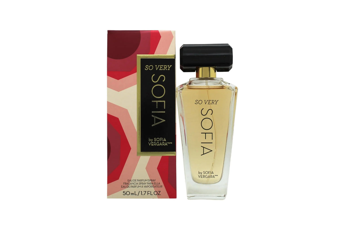 So Very Sofia packaging box beside the 1.7 oz bottle, gift-ready