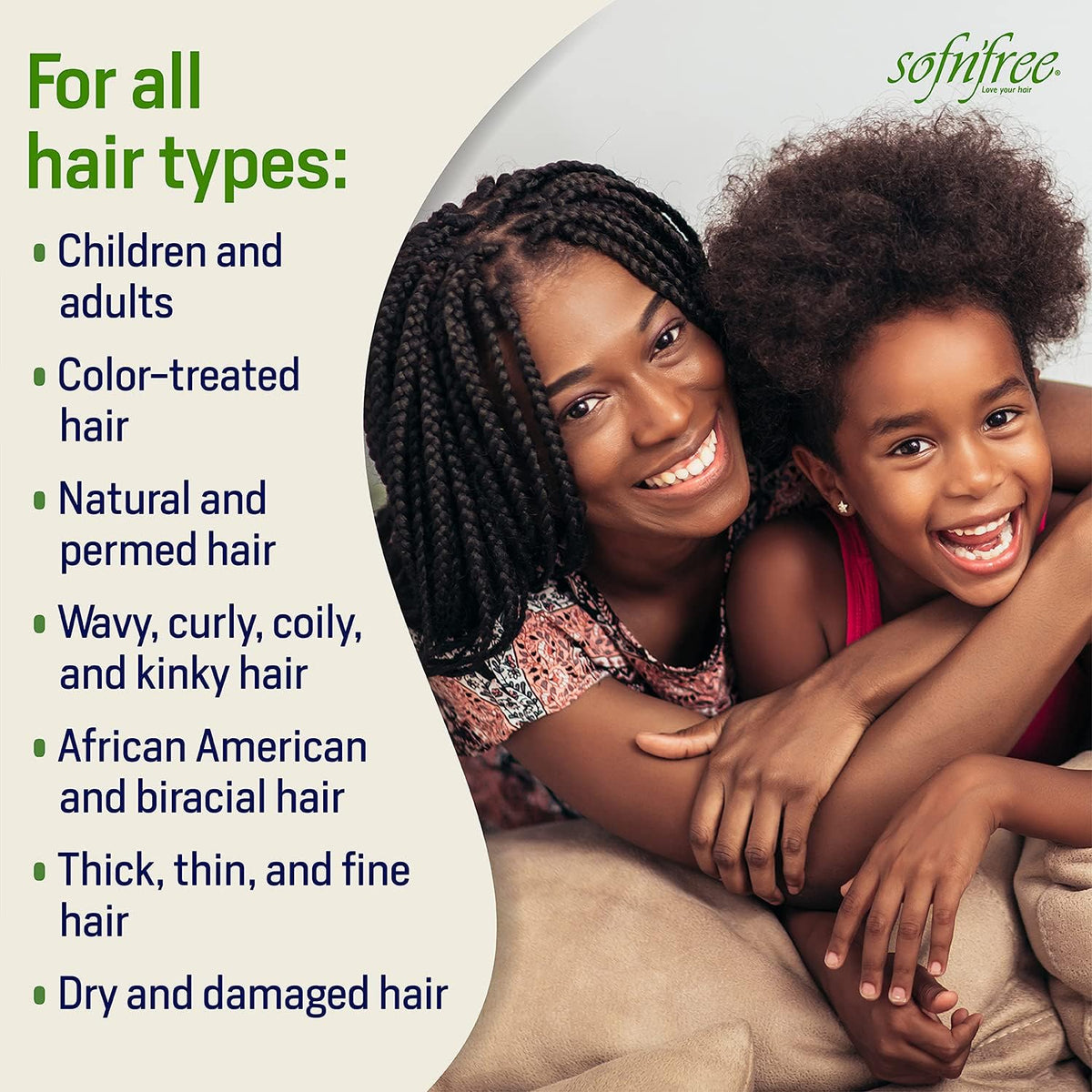 Sofn’Free bottle near palm emphasizes soft, manageable waves and coils