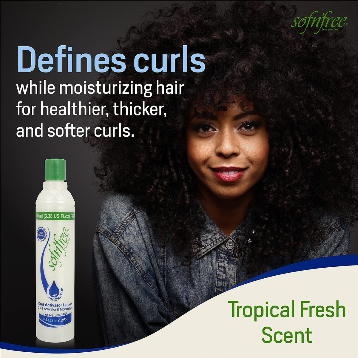 Sofn’Free moisturizer close-up highlighting coconut oil infusion for nourished shine