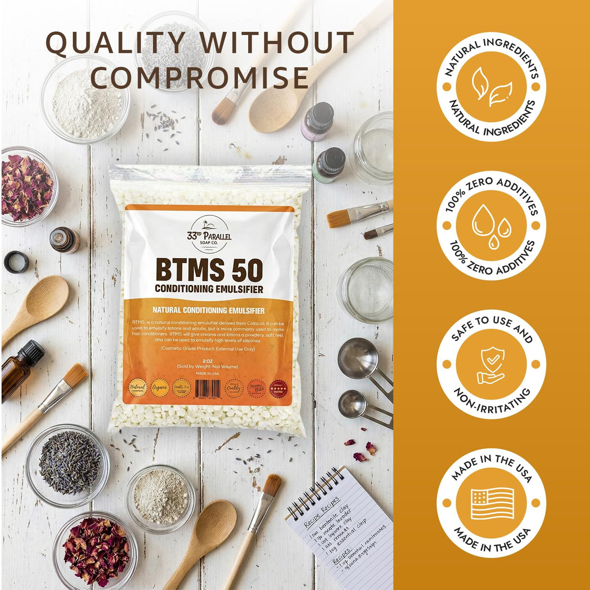 Soft, shiny hair conditioning use case with BTMS50 in shampoo or conditioner.
