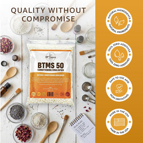 Soft, shiny hair conditioning use case with BTMS50 in shampoo or conditioner.