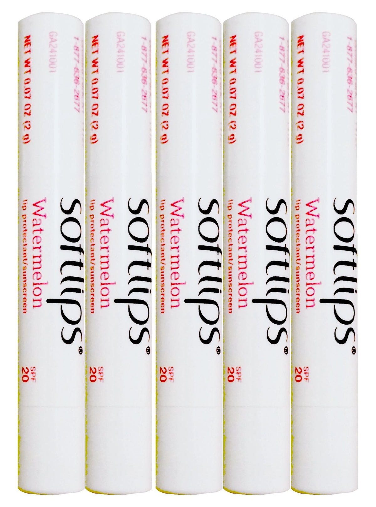 SoftLips Watermelon flavored lip balm pack shot with SPF 20 protection for sunny days