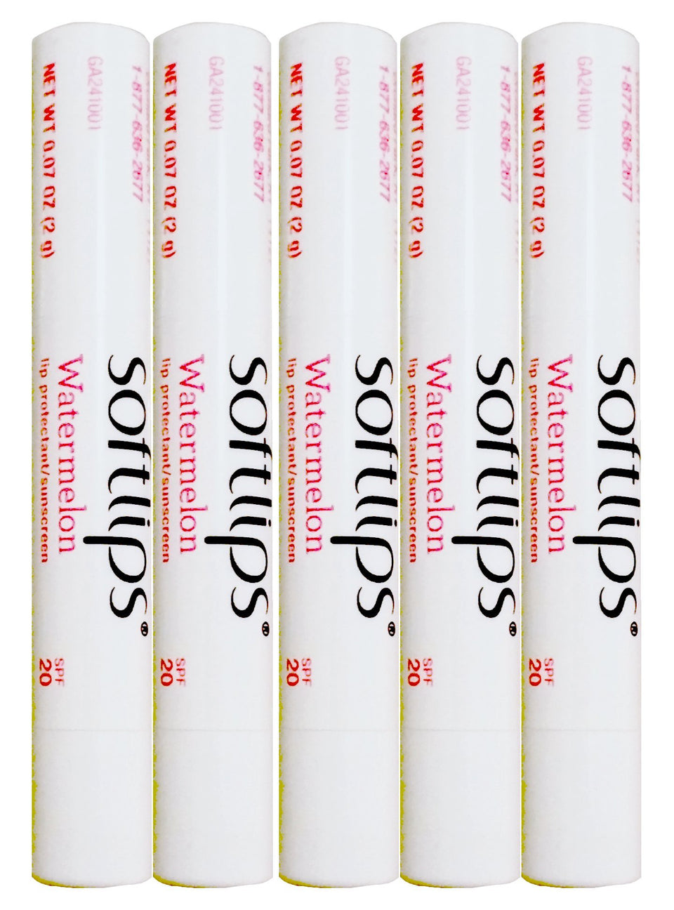SoftLips Watermelon flavored lip balm pack shot with SPF 20 protection for sunny days