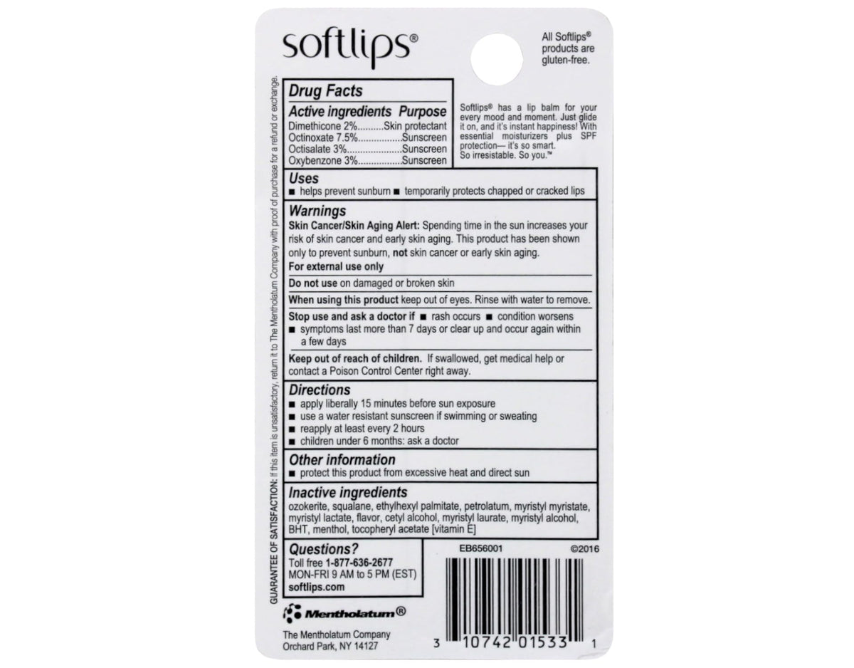 SoftLips Watermelon SPF 20 lip balm in bag for on-the-go protection.