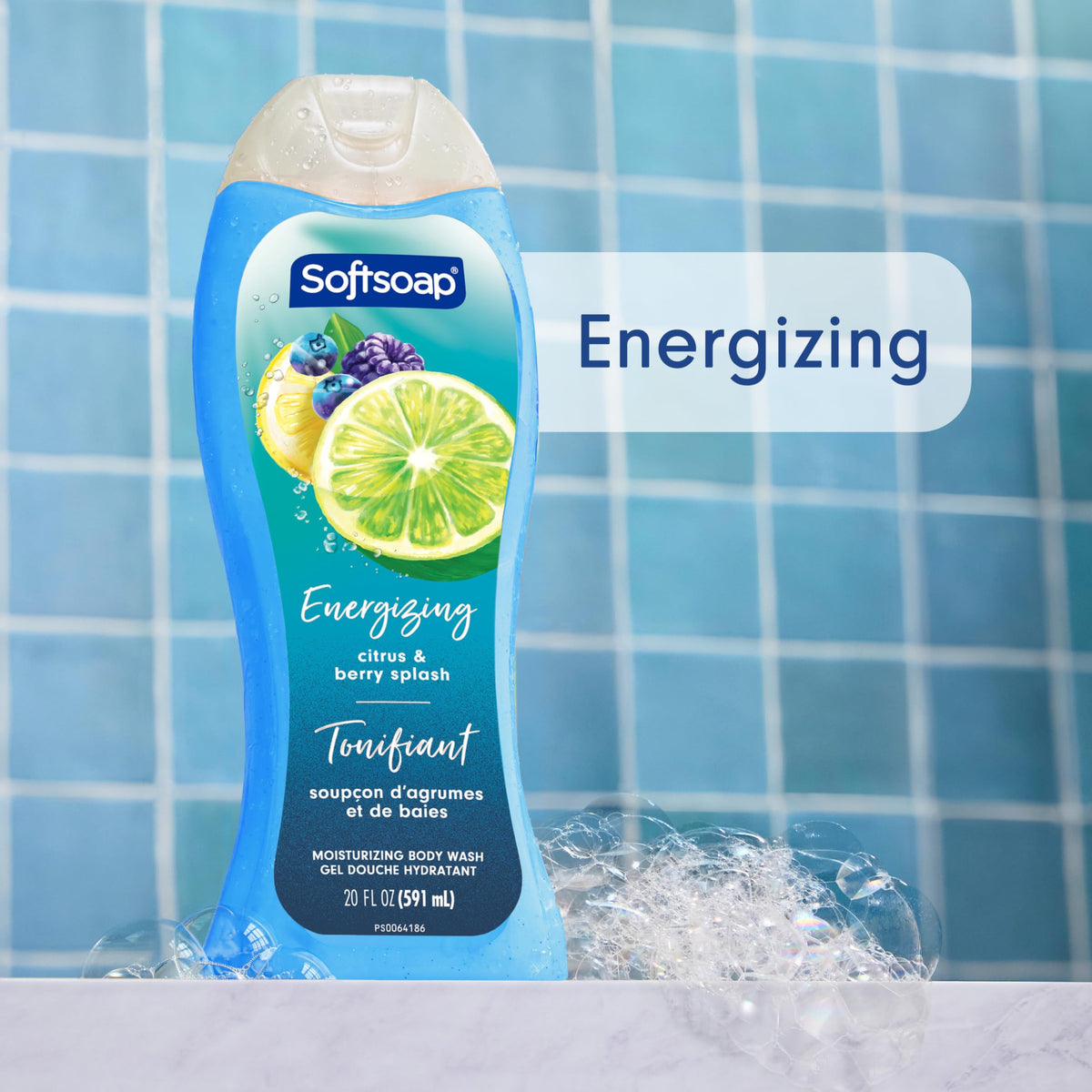 Softsoap Citrus Splash & Berries bottle pour demonstrates easy dispensing.