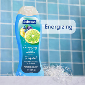 Softsoap Citrus Splash & Berries bottle pour demonstrates easy dispensing.