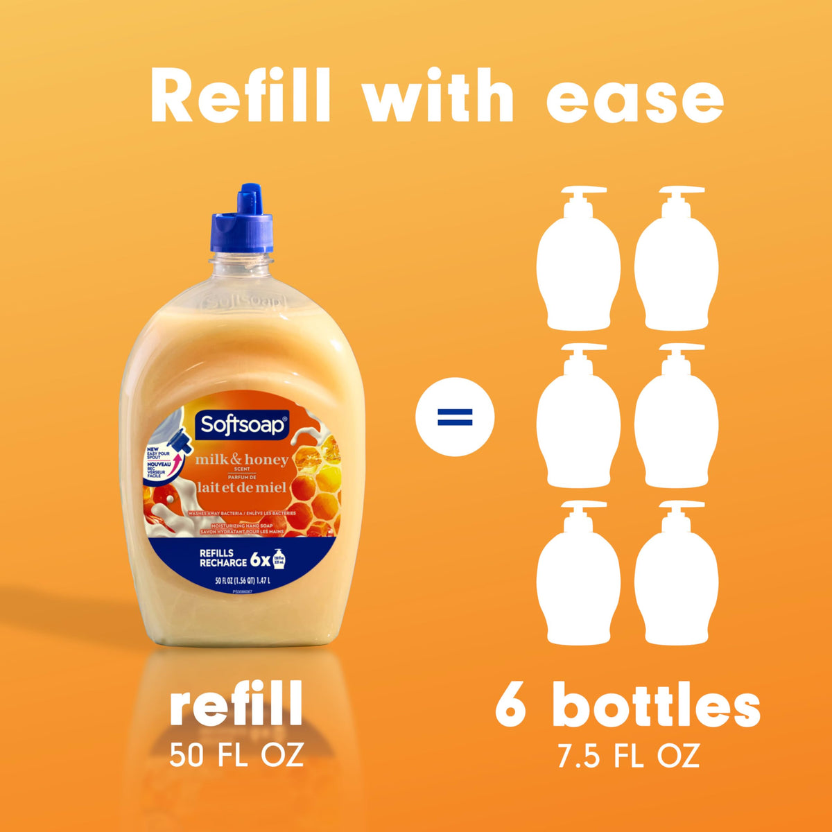Softsoap Milk & Honey moisturizing formula delivers soft hands after washing