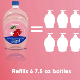 Softsoap refill bottles stored in the kitchen for daily use