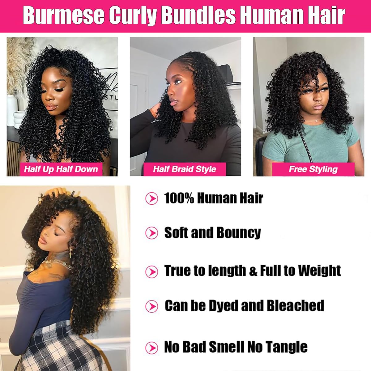 Sogram Burmese Curly Spiral End design enhances natural styling options.