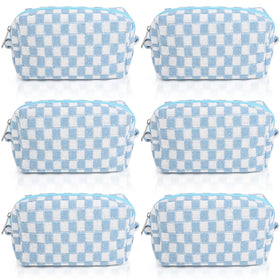 SOIDRAM blue checkered cosmetic bag durable and portable for trips