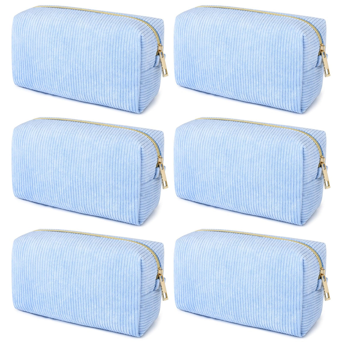 SOIDRAM bridesmaid makeup bag in corduroy blue, six-pack set for wedding party favors.