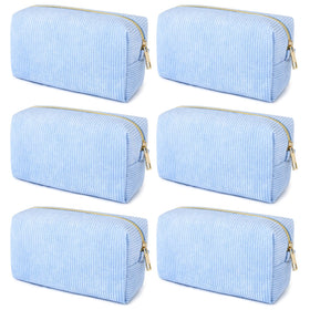SOIDRAM bridesmaid makeup bag in corduroy blue, six-pack set for wedding party favors.