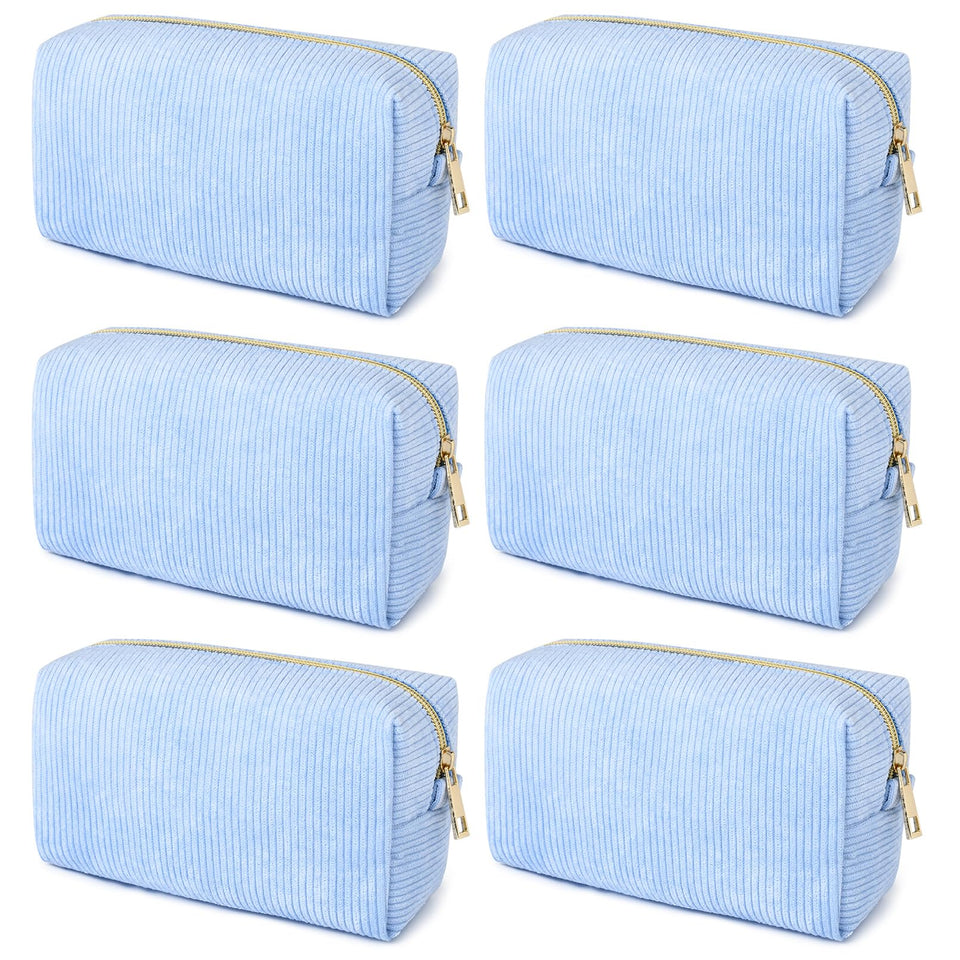 SOIDRAM bridesmaid makeup bag in corduroy blue, six-pack set for wedding party favors.