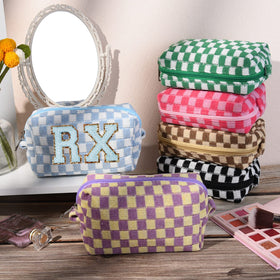 SOIDRAM checkered makeup bag blue ideal for easy access of small items