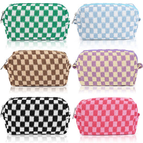 SOIDRAM checkered makeup bag pink for stylish travel organization