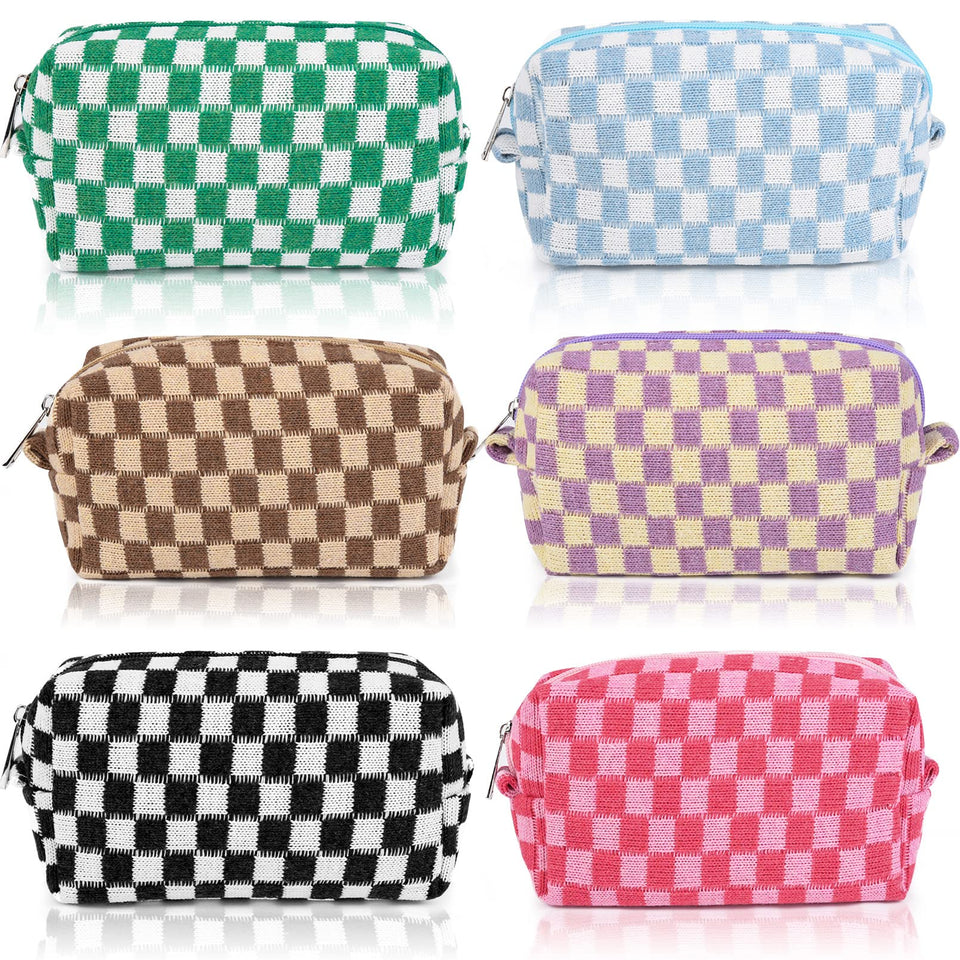 SOIDRAM checkered makeup bag pink for stylish travel organization