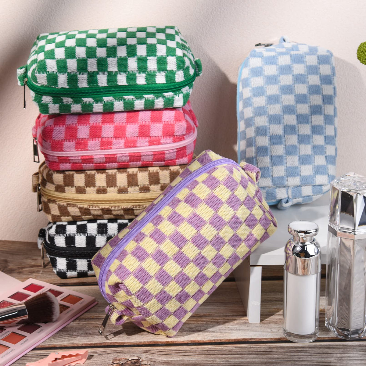 SOIDRAM checkered makeup bag purple great for DIY personalization and gifting