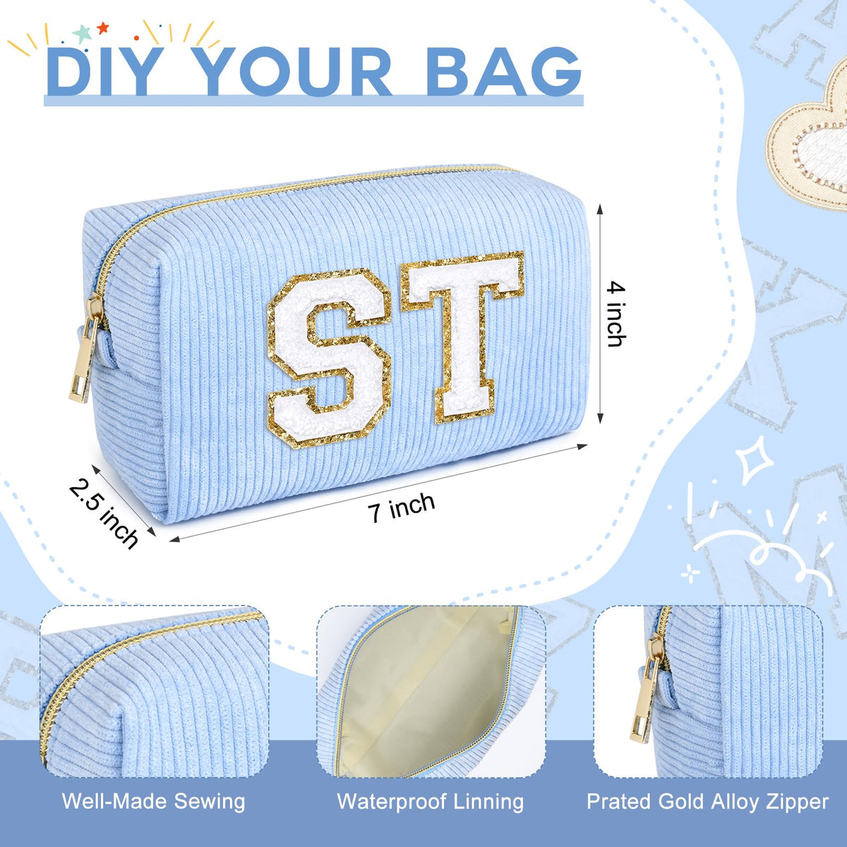 SOIDRAM corduroy makeup bag embroidery detail adds a personalized touch for bridesmaids.
