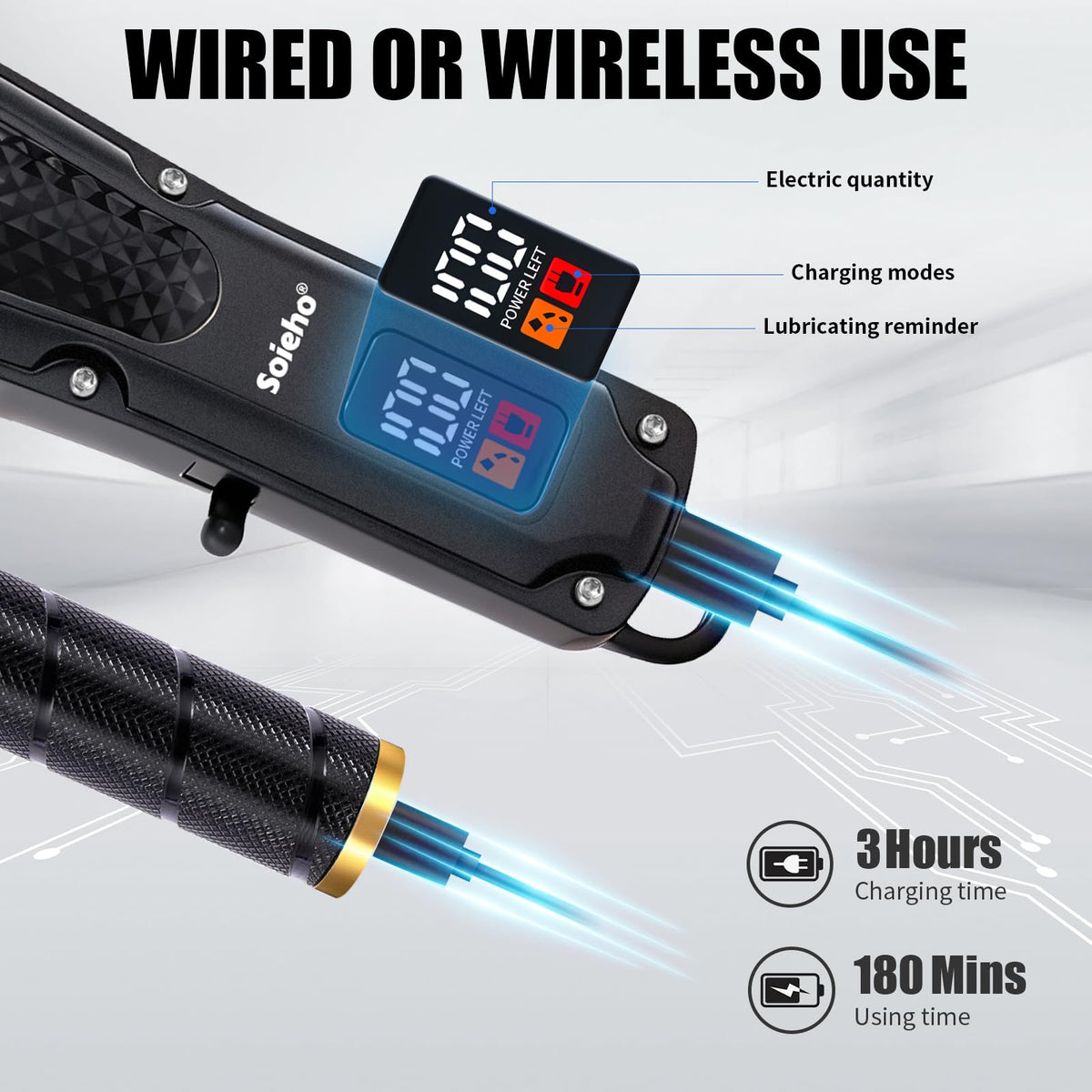 Soieho professional hair clipper 4-speed motor for versatile styling with thick hair.