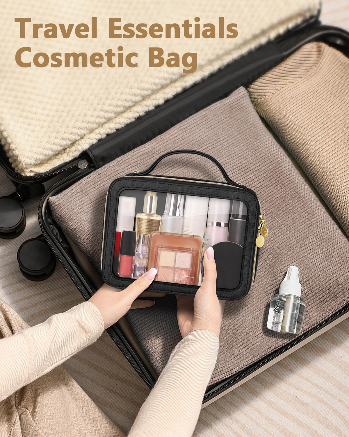 Soimeat Clear Makeup Bag leather-like trim adds durability and scratch resistance.
