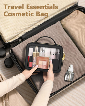 Soimeat Clear Makeup Bag leather-like trim adds durability and scratch resistance.