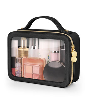 Soimeat Clear Makeup Bag front view highlights transparent design for quick access.