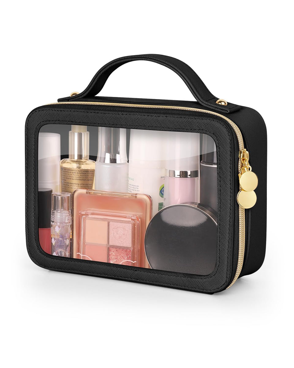 Soimeat Clear Makeup Bag front view highlights transparent design for quick access.