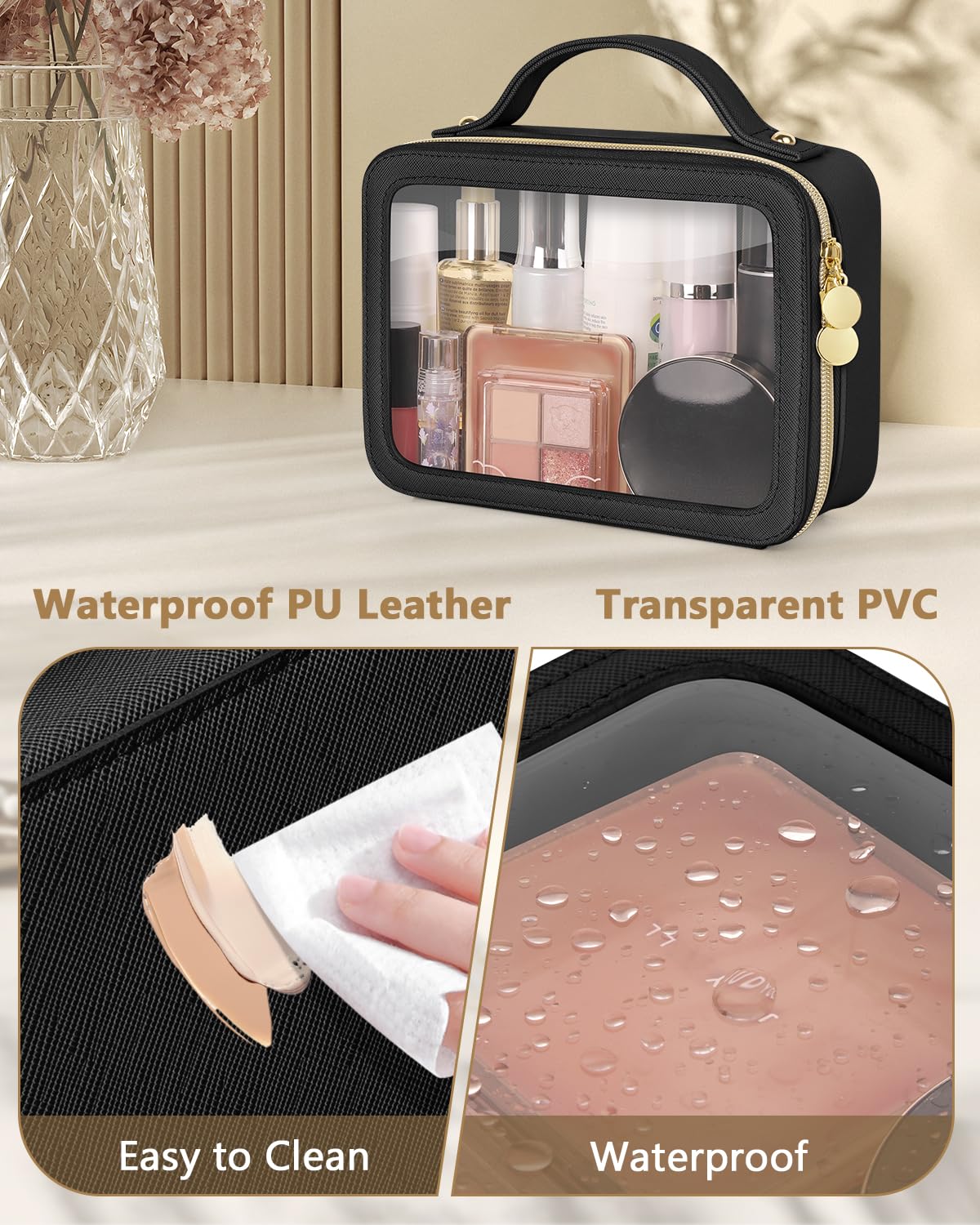 Soimeat Clear Makeup Bag travel-friendly organization for cosmetics and accessories.