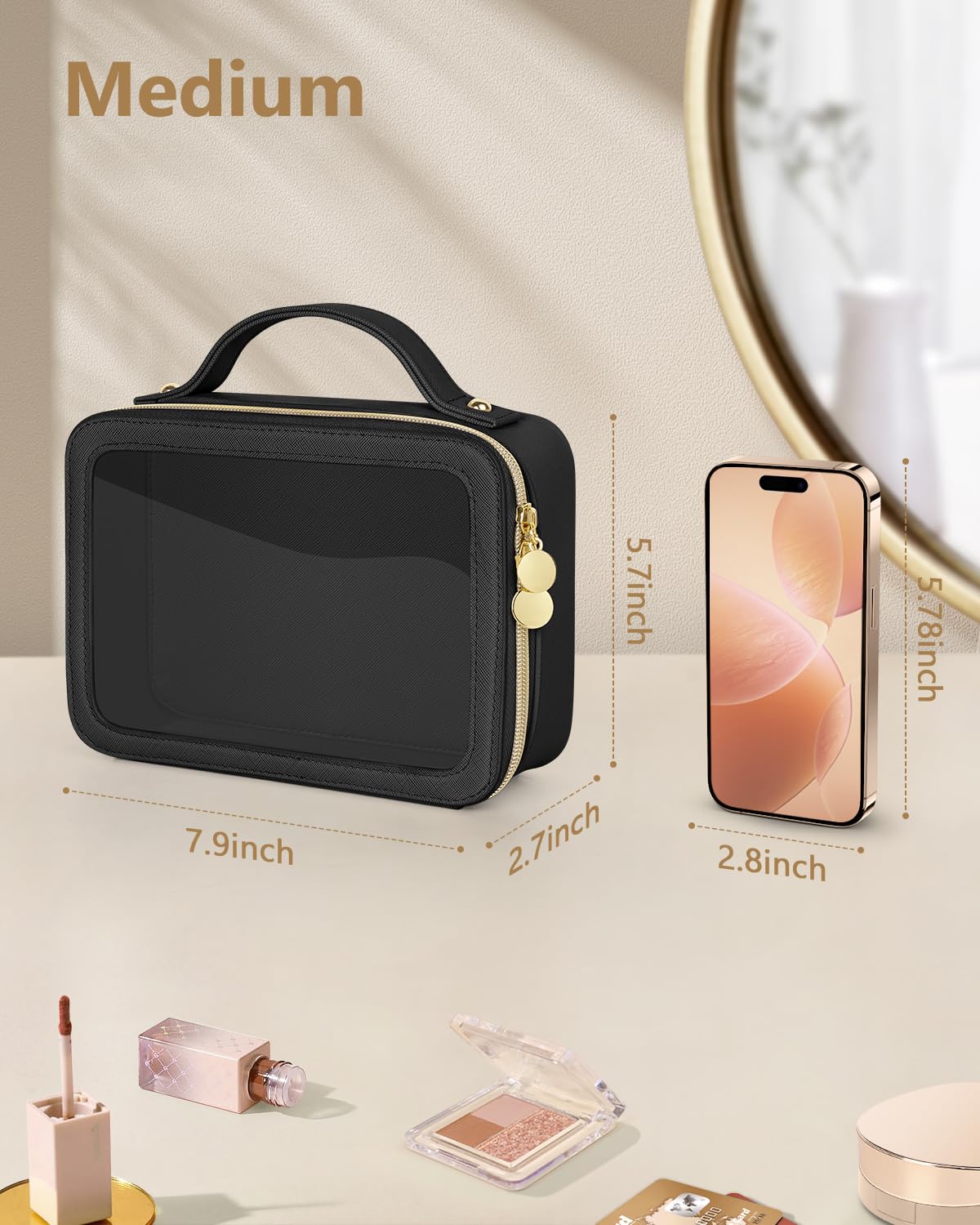 Soimeat Clear Makeup Bag with zipper closure keeps items secure.