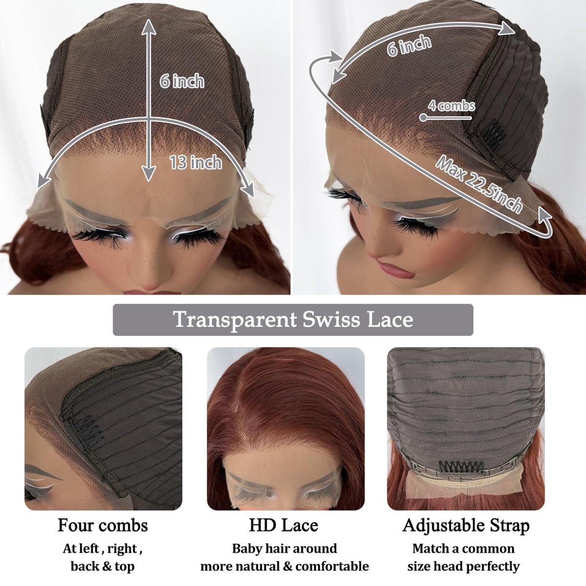 SOKU 18-inch copper red wavy wig for glamorous everyday looks