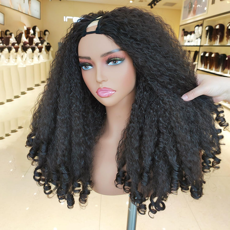 SOKU Afro Curly V Part Wig with 20-inch textured curls for a natural look.