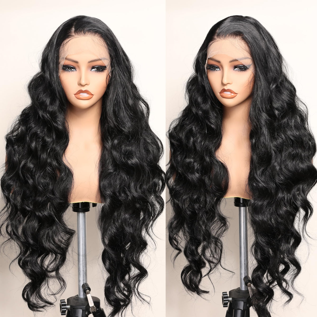 SOKU black 13x6 lace frontal wig with body wave for versatile styling.