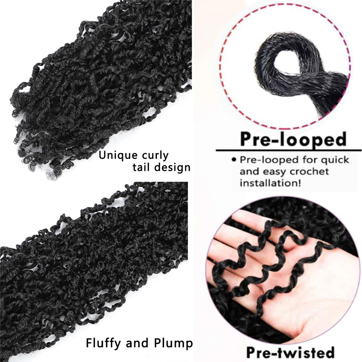 Pre-looped twists enable quick crochet installation for beginners.