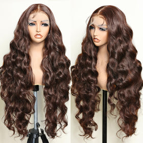 SOKU brown 13x6 lace front wig front view with natural parting for versatile styling