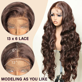 SOKU brown 13x6 lace front wig side view showing length and wave