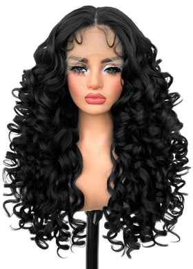 SOKU Long Curly Wig with HD lace front for seamless blend and natural part