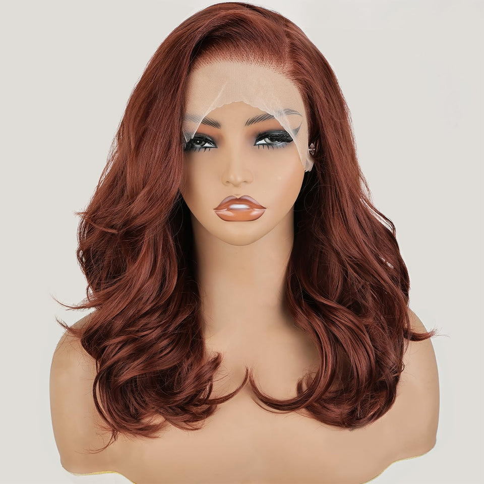 SOKU reddish-brown lace front wig with glueless cap for easy wear