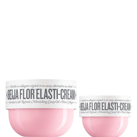Sol de Janeiro Beija Flor Elasti-Cream jar close-up showing rich hydration for plump skin.