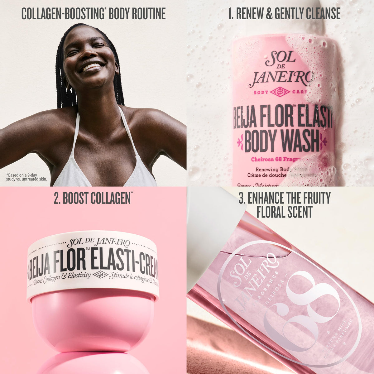 Sol de Janeiro Beija Flor Elasti-Cream applied on skin shows a soft, glowy finish.