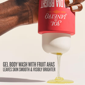 Sol de Janeiro Bom Dia Bright Body Wash foam closeup highlights plush lather.