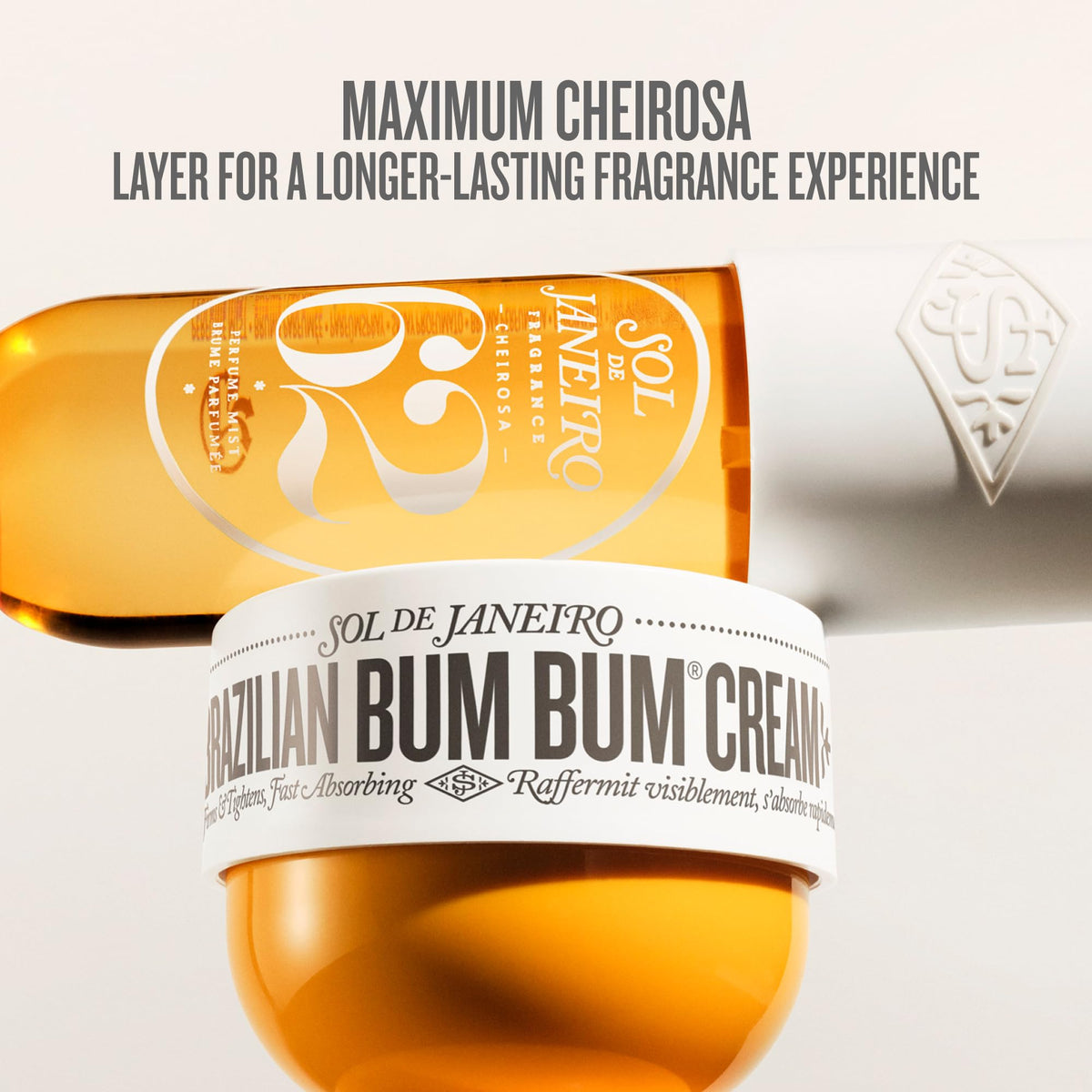 Sol de Janeiro Bum Bum Cream on a skincare shelf with soft lighting.