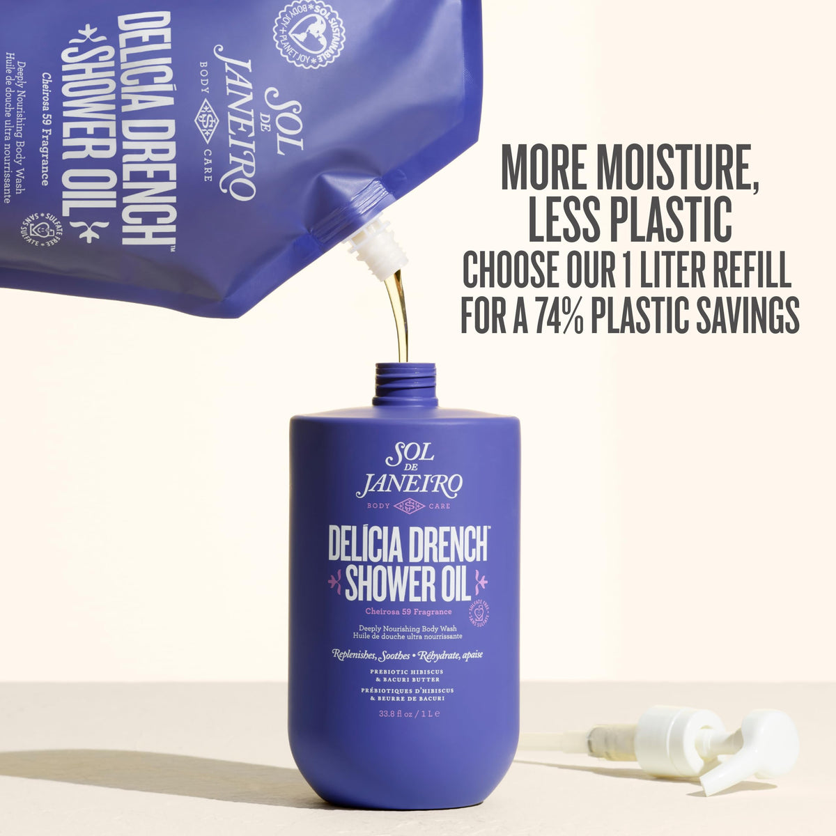 Sol de Janeiro Delícia Drench 1L jumbo bottle for long lasting moisture.