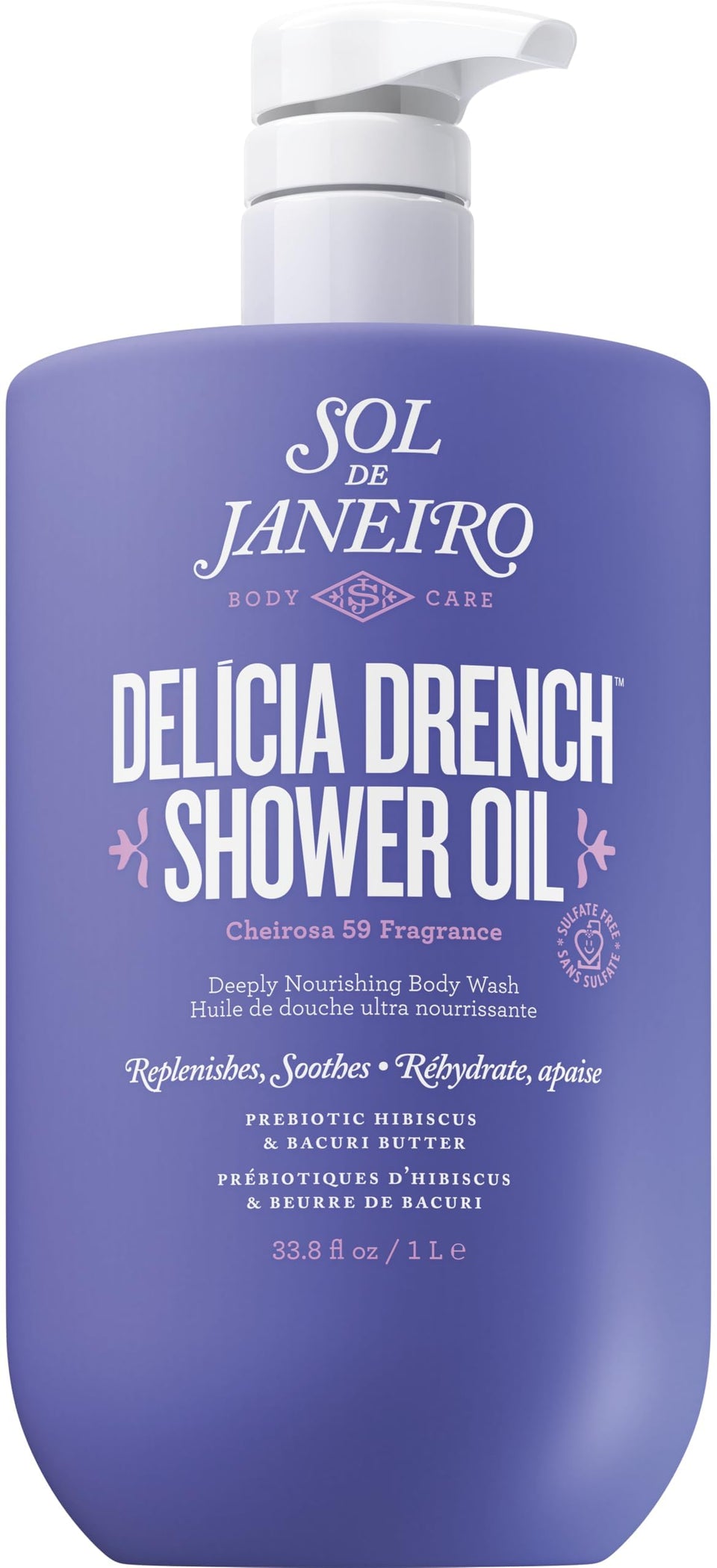 Sol de Janeiro Delícia Drench bottle on shelf, inviting spa-like hydration.